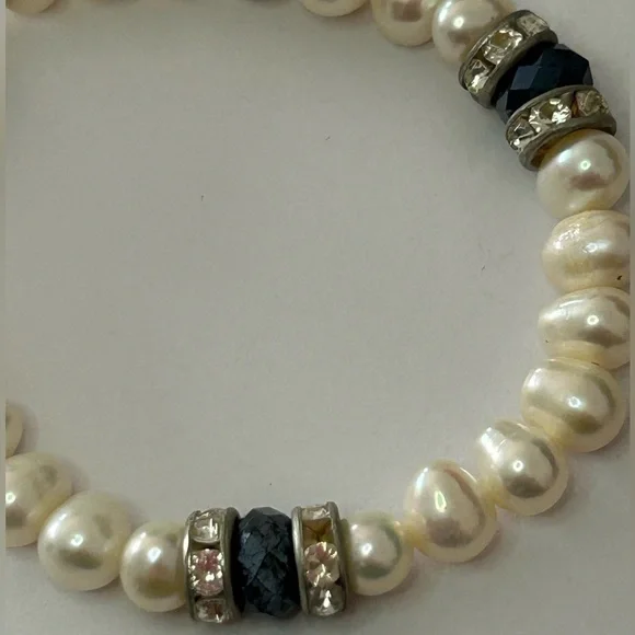 Pearl Beads Blue Crystal Stretch Bracelet - Brand New - Picture 5 of 10